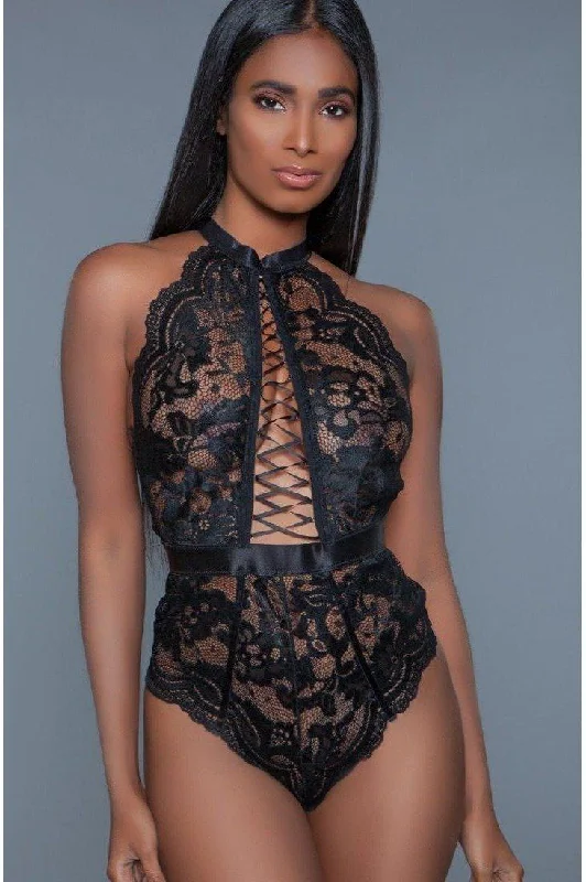 Embellished Satin Lace Up Bodysuit