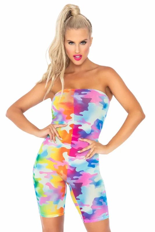 Rainbow Camo Mesh Strapless Romper