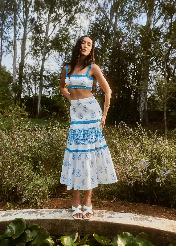 Alessa White and Blue Print + Lace Coord Set