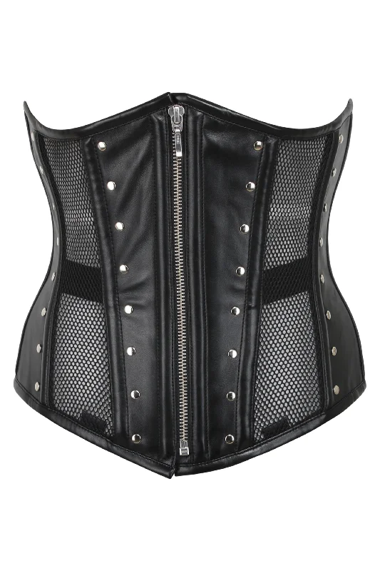 Black Mesh & PVC Front Zip Underbust Corset