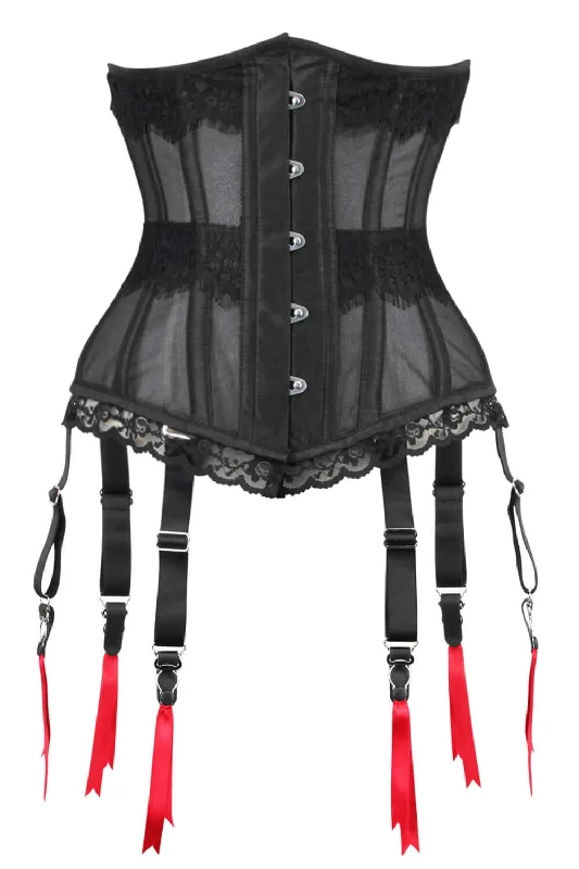 Black Mesh Waist Taming Underbust With Lace Trim and Suspender Clips