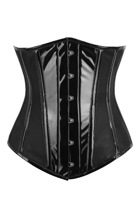 Black PVC Underbust Corset with Side Mesh Panels