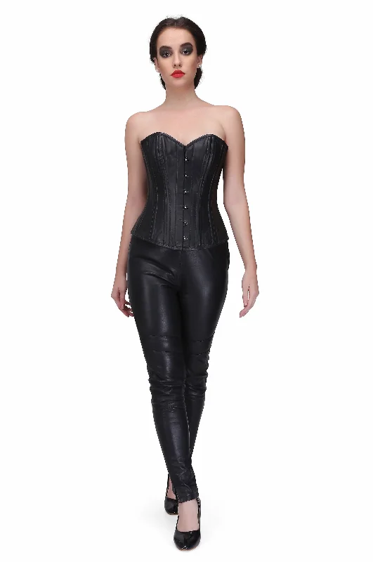 Genuine leather waist training overbust corset