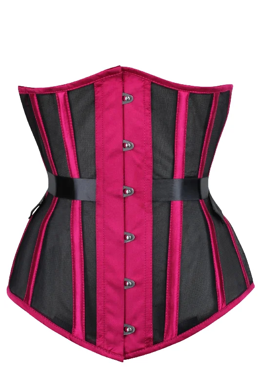 Bossy Pink Longline Mesh Underbust Corset with Fan Ribbon Lacing