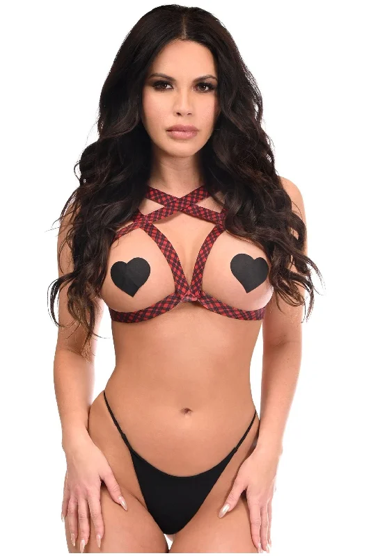 BOXED Red Plaid Stretchy Body Harness Top