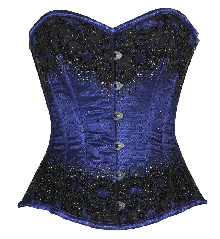 Bule/Black Embroidery Overbust corset