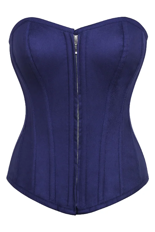 Dahlia Summer Navy Viscose Overbust Corset With Zip Front