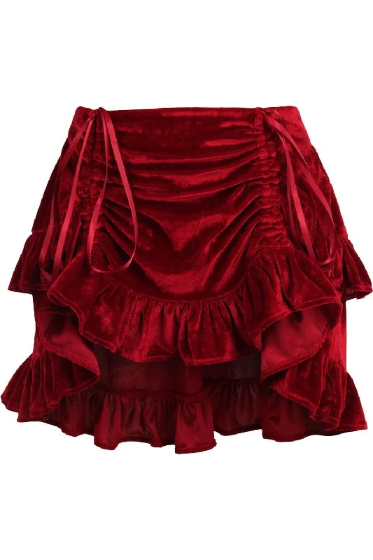 Dark Red Velvet Ruched Bustle Skirt