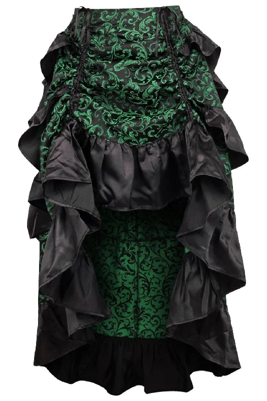 Green/Black Brocade Adjustable High Low Bustle Skirt