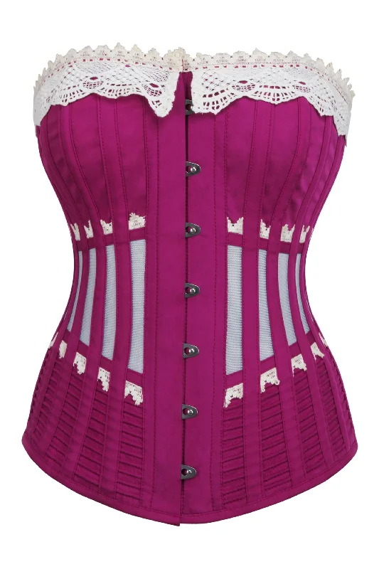 Historically Inspired Pink Longline Corset with Lace and Ribbing