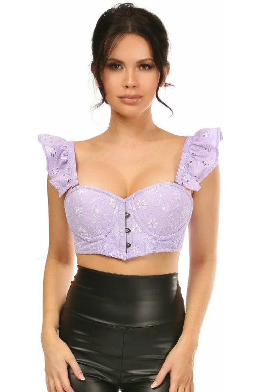 Lavish Lavender Eyelet Underwire Bustier Top w/Removable Ruffle Sleeves