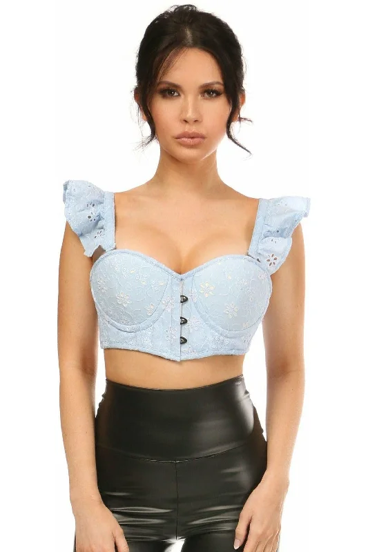 Lavish Lt Blue Eyelet Underwire Bustier Top w/Removable Ruffle Sleeves