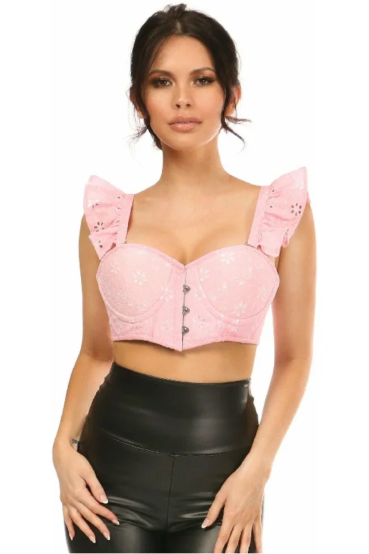 Lavish Lt Pink Eyelet Underwire Bustier Top w/Removable Ruffle Sleeves