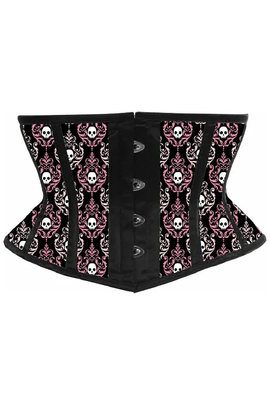 Lavish Pink & White Skull Satin Mini Cincher