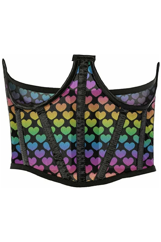 Lavish Rainbow Hearts Mesh Open Cup Waist Cincher