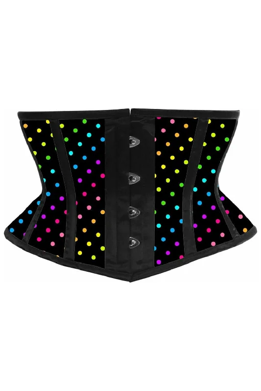 Lavish Rainbow Polka Dot Print Satin Mini Cincher Corset