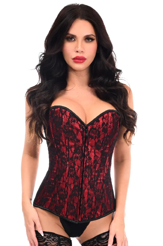 Lavish Red Lace Front Zipper Corset