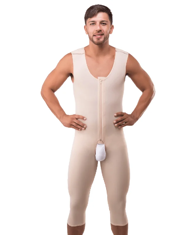 Male Below the Knee Compression Bodysuit w/Zipper (MG02-BK)