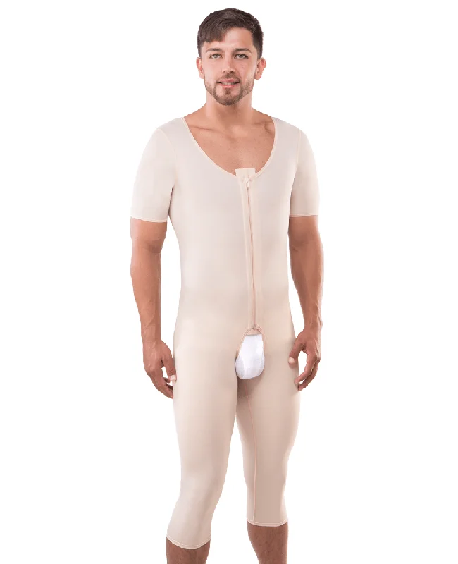 Male Below the Knee Compression Bodysuit w/Sleeves & Zipper (MG07-BK)