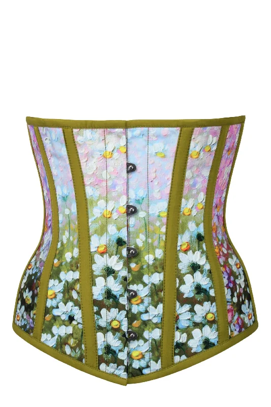 Olive Green Daisy Print Underbust Corset