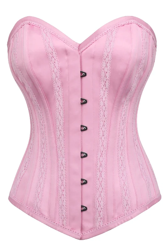 Pink Satin Overbust Corset with Lace Trims