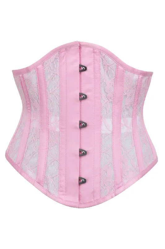 Pink Satin Underbust Corset with Mesh Panels and Lace Overlay