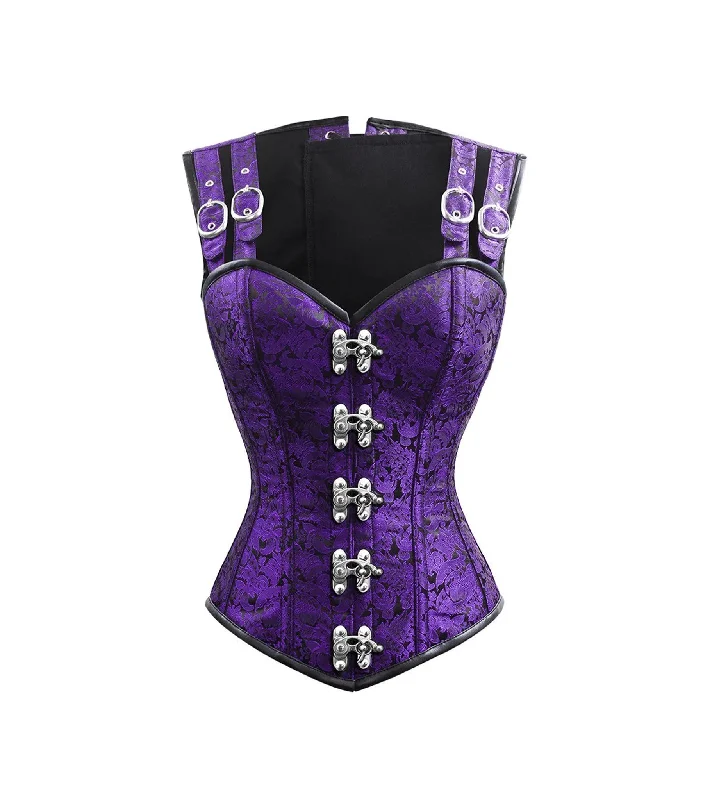 Purple Brocade Waist Reducing  High Collar Corset