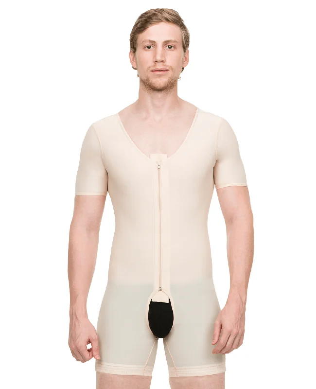 Male Mid-Thigh Compression Bodysuit w/Sleeves & Zipper (MG07)