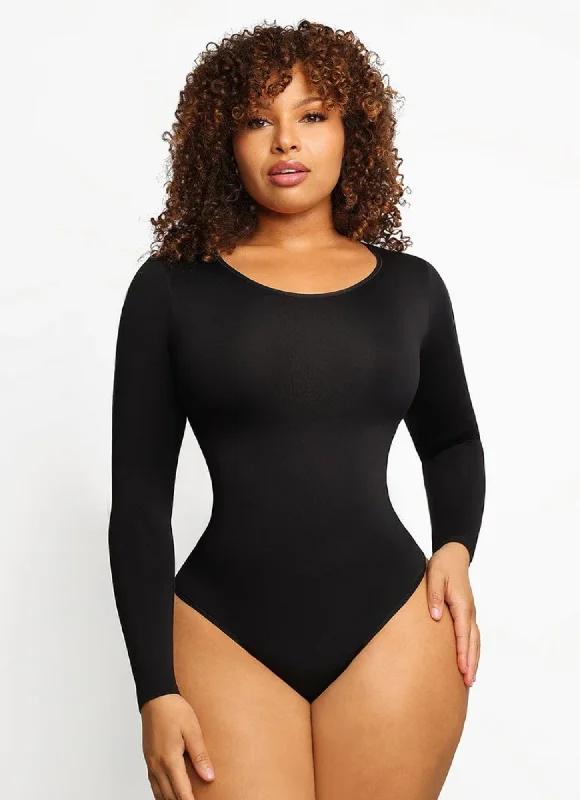 Bodysuit for Women - Long Sleeve Crew Neck Thong Tops