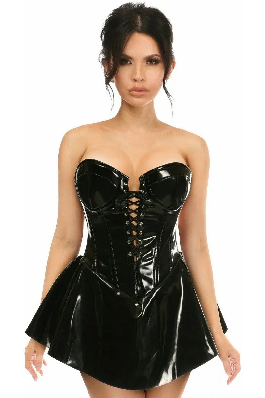 Top Drawer Black Patent Steel Boned Corseted Dress