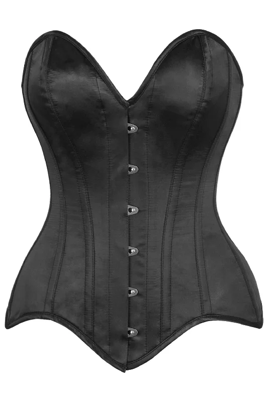 Top Drawer Black Satin Steel Boned Overbust Corset