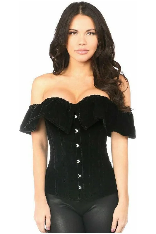 Top Drawer Black Velvet Off-The-Shoulder Steel Boned Corset