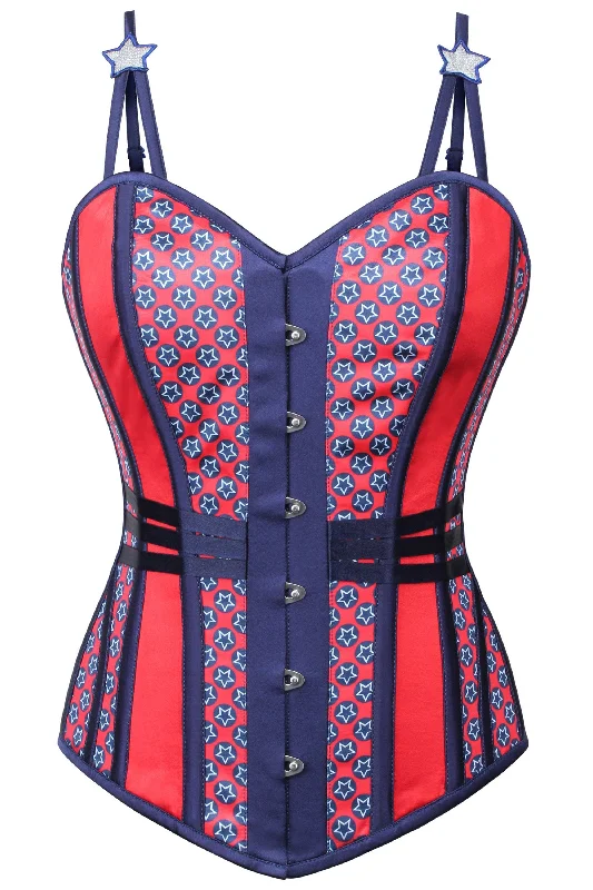 USA Flag Overbust Corset With Star Strap Detail