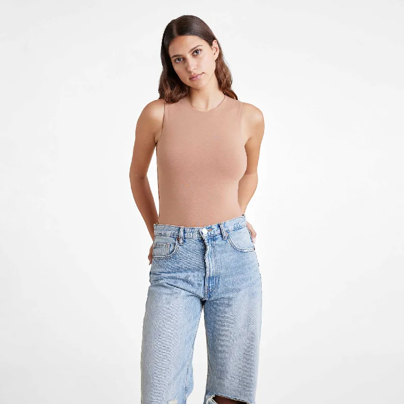 Cotton Stretch Classic Crewneck Tank Bodysuit | Clay