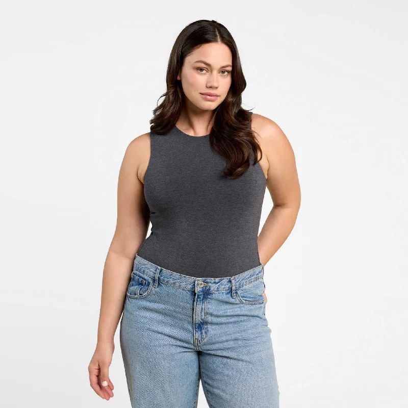 Cotton Stretch Classic Crewneck Tank Bodysuit | Heather Charcoal