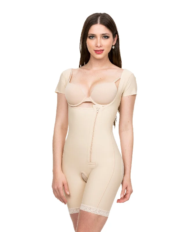 Mid-Thigh Bodysuit w/Front Zipper & Short Sleeves (BS09)