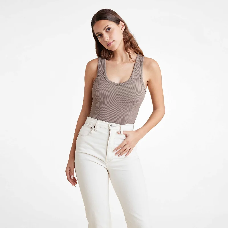 Ribbed Scoop Tank Bodysuit | Mocha