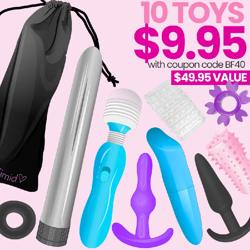 10 Hot Toy Bundle - Vibrators, Plugs, Rings and Storage Bag