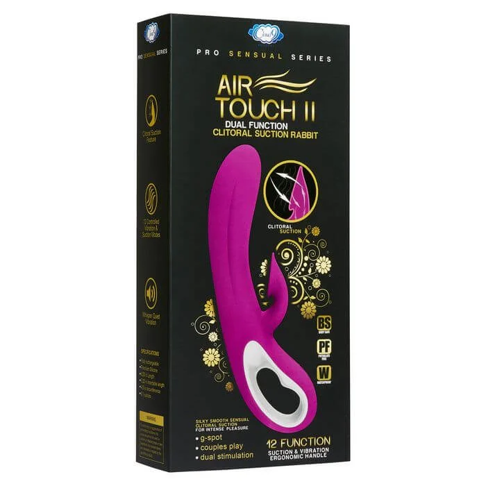 Air Touch II Clitoral Suction Rabbit Vibrator - Premium Silicone, 12 Functions, Ergonomic Handle