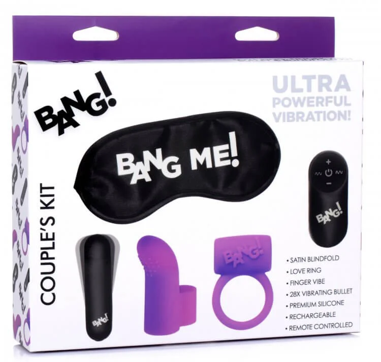 Bang! Couples Love Ring Finger Vibe Bullet and Blindfold Kit Purple