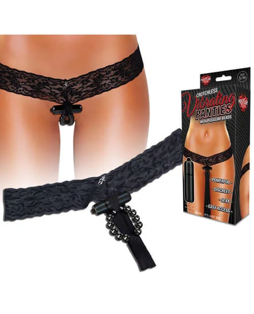 Crotchless Vibrating Panties with Pleasure Beads Black S/M