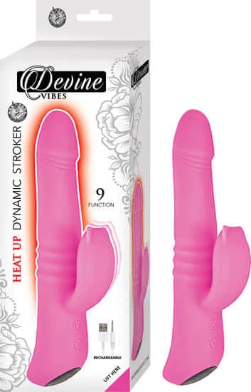 Devine Vibes Heat Up Dynamic Stroker Pink Rabbit Style Vibrator Purple