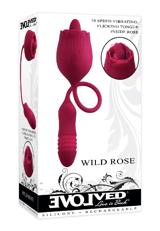 Evolved Wild Rose Red Vibrator - Double Pleasure with Thrusting Bullet and Flicking Tongue, 10-Speed, USB Rechargeable