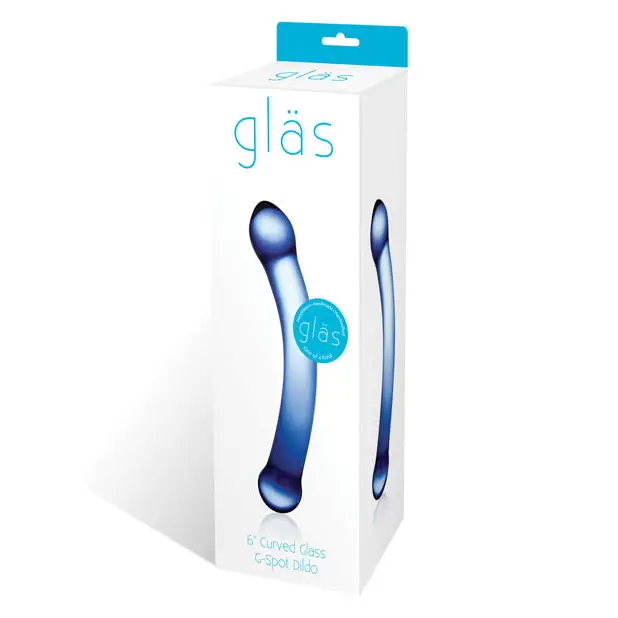 Glas 6 in. Curved G-Spot Glass Dildo Blue