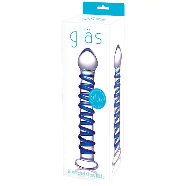 Glas 7.5 in. Blue Spiral Glass Dildo