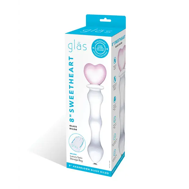 Glas 8 in. Sweetheart Glass Dildo with Pink Heart-Shaped Handle