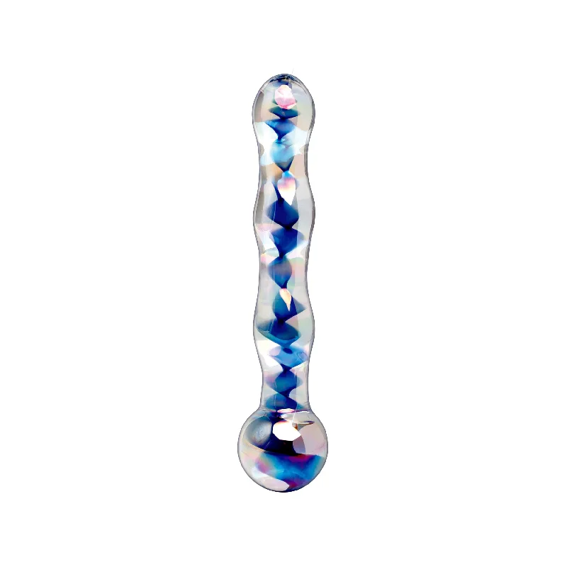 Icicles No. 8 Blue Swirls Hand Blown Glass Massager Dildo