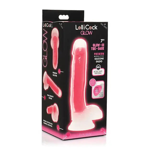 Lollicock Glow-in-the-Dark Silicone Dildo w/ Balls 7in Pink