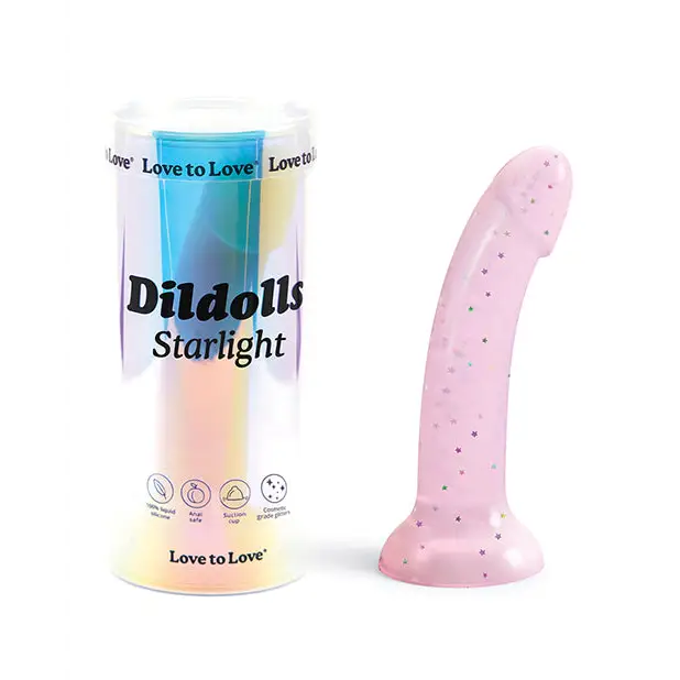 Love to Love Dildolls Starlight 6 in. Silicone Dildo with Multicolor Star Glitter Pink