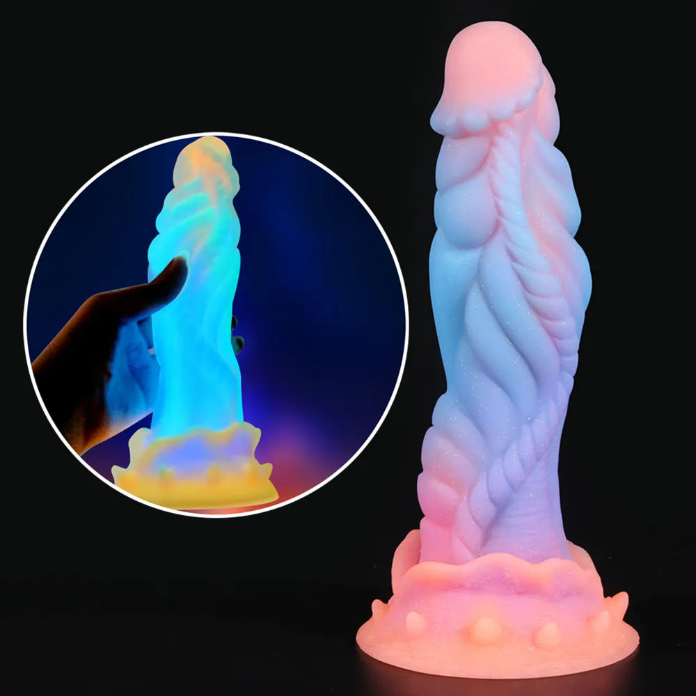 Luminous Dragon Dildo Anal Toys Butt Plug Colourful Glowing Dildo Huge Penis Glow in Dark Sex Toys for Women Sex Products